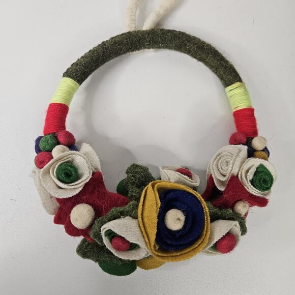 Handmade Floral Door Hanging Felt Wreath 8 Inches Colorful Holiday Boho Decor - Picture 4 of 5